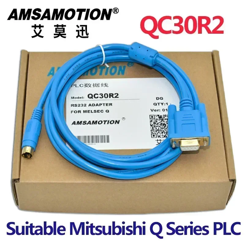 Amsamotion Serial Cable QC30R2 Suitable For Mitsubishi Q Series PLC Programming Data Cable DB9 9pin Female Round DB 8 Pin