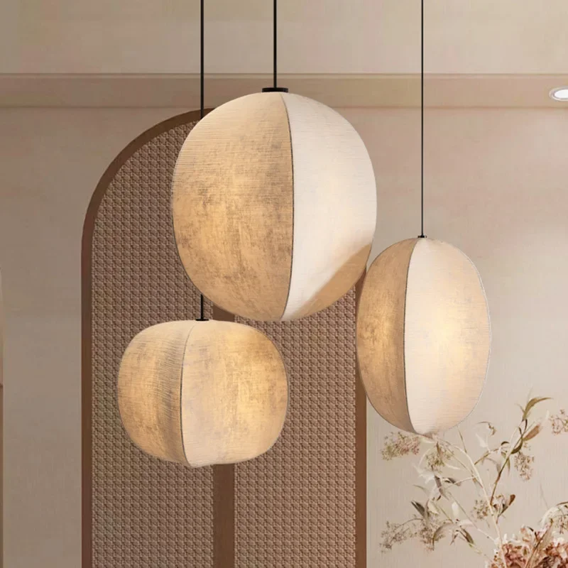 Japanese Silk Restaurant Bar LED Chandelier Nordic Living Room Bedroom Study Style Hotel Wabi-sabi Style Simple Pendant Lights