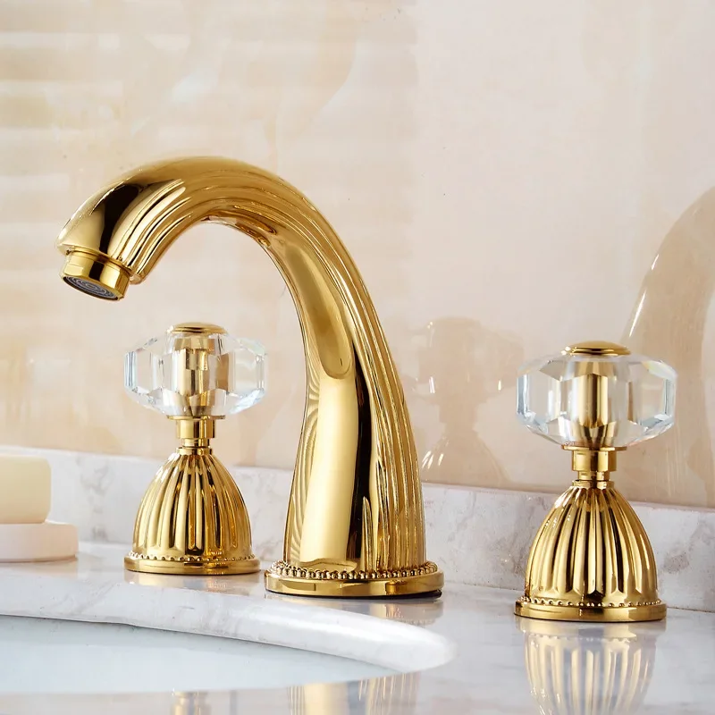 Basin Faucets Crystal Handle Modern Bathroom Sink Faucet Double Handle 3 Hole Bath Basin Mixer Taps Brass torneiras do banheiro