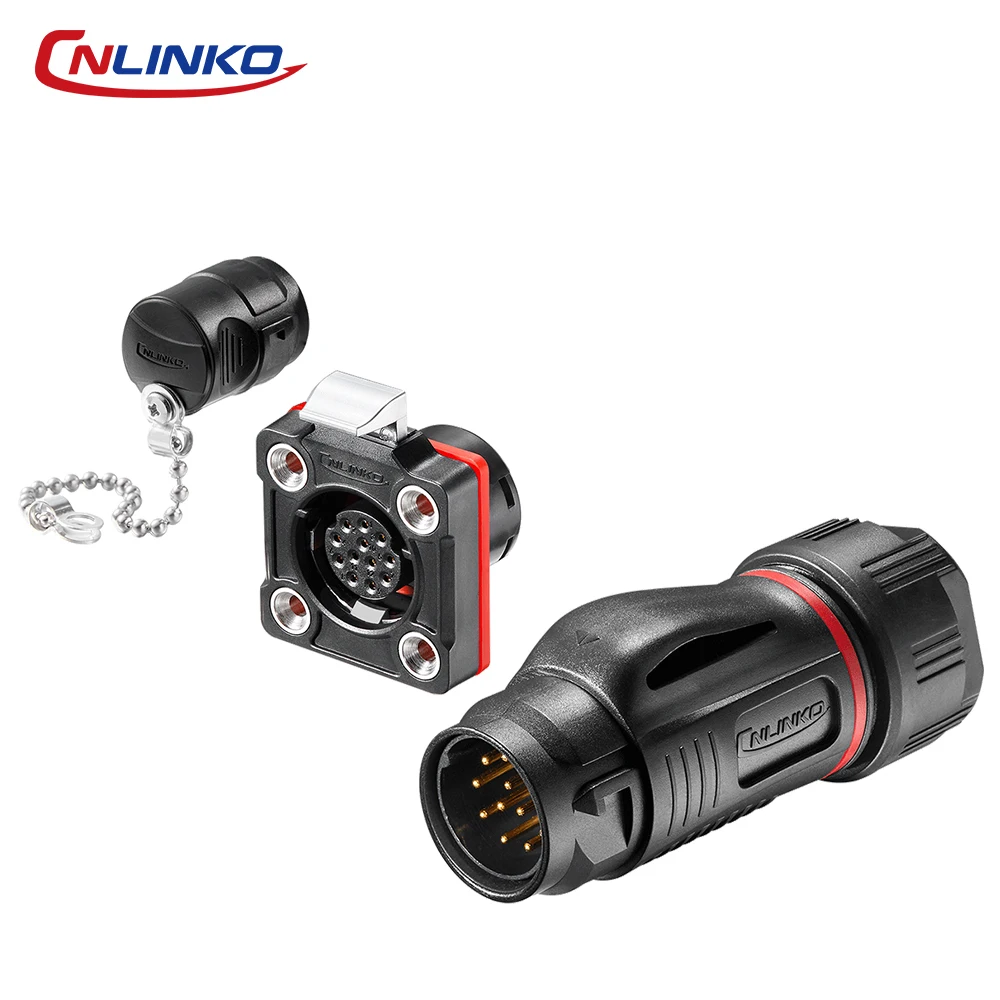 CNLINKO BD20 2-14 Pin Waterproof Circular Connector IP68 PBT Plastic Shell Solder Type Aviation Plug Panel Mount Socket Outdoor