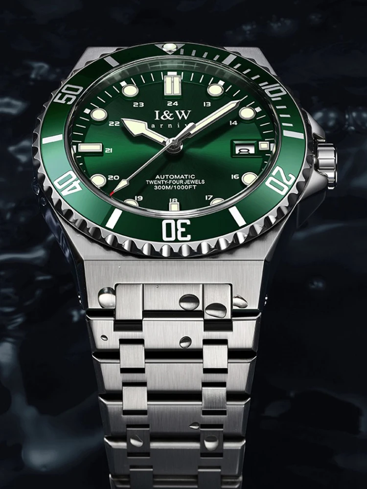 Karneval Marke iw High-End-Serie Mode grün mechanische Uhr Männer Edelstahl 300m wasserdichte importierte Uhrwerk Uhren
