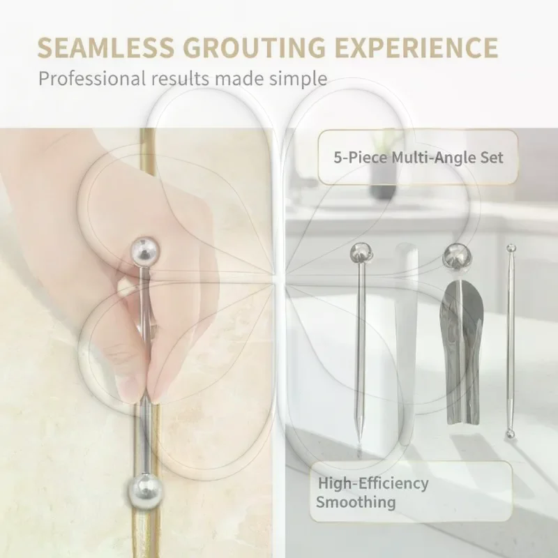 Stainless Steel Grout Cleaning Tool Set 5Pcs Rust-Proof Non-Slip Handle for Bathroom Floor Tile Repair Household Cleaning Use