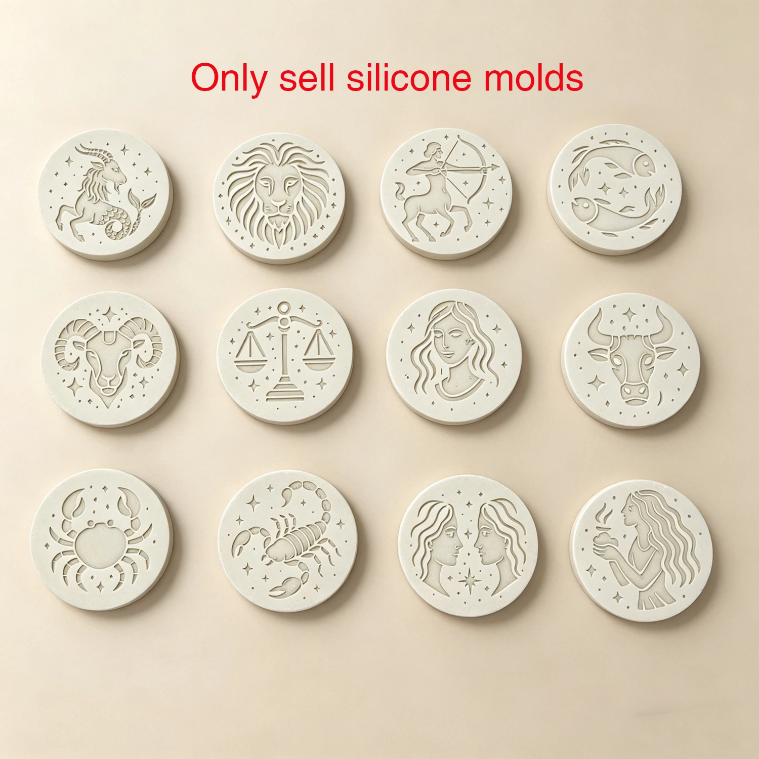 12 Zodiac Signs Coaster Silicone Mold Reusable, Astrology Drink Coaster for Epoxy Resin, DIY Desk Decor Gift