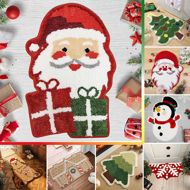 

Christmas Tree Shape Bath Mat Non Slip Soft Absorbent Rug for Bathroom Kitchen Door Entrance Festive Holiday Home Decor Gift