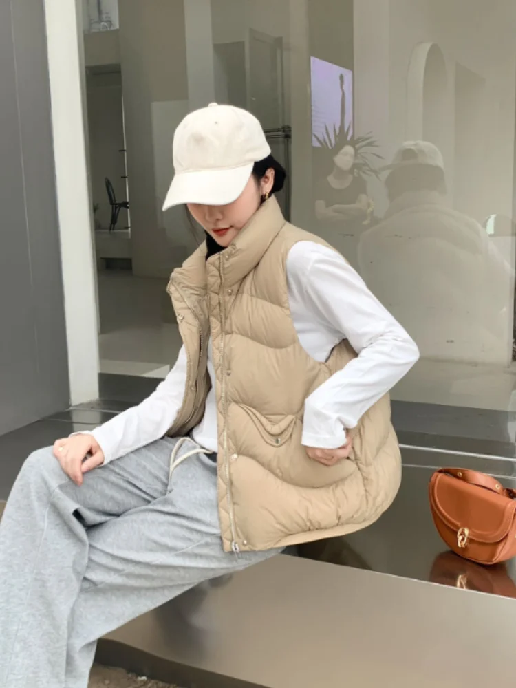 

Women's Down Vest Outer Wear Warm Winter 90 Duck Down Jacket 2024 New Fashion Wave Pattern Versatile Casual Down Waistcoat