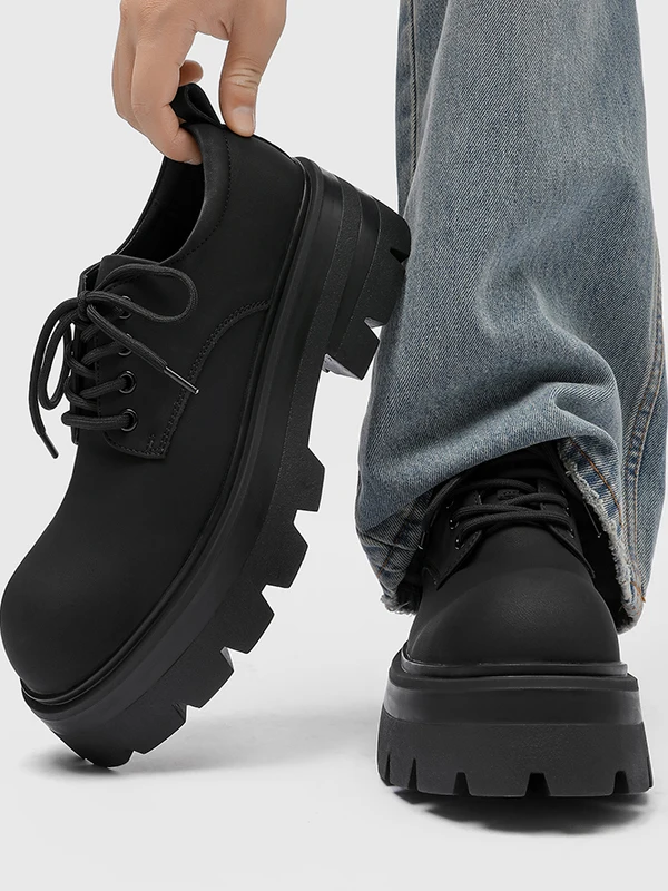Men's  Shoes 7cm Thick Bottom Heightening Shoes Matte Black Casual Leather Shoes Comfortable Breathable All-Season Shoes