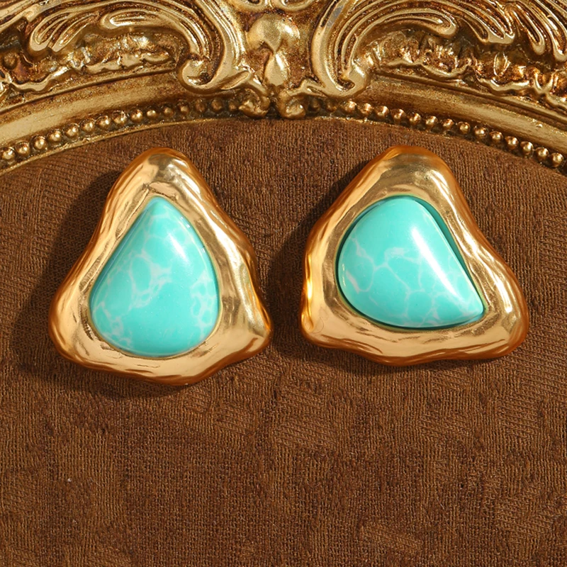

Vintage Irregular Triangular Turquoise Earrings Gold Color For Woman Valentine Day Gift Luxury Quality Jewelry New 2025 Trend