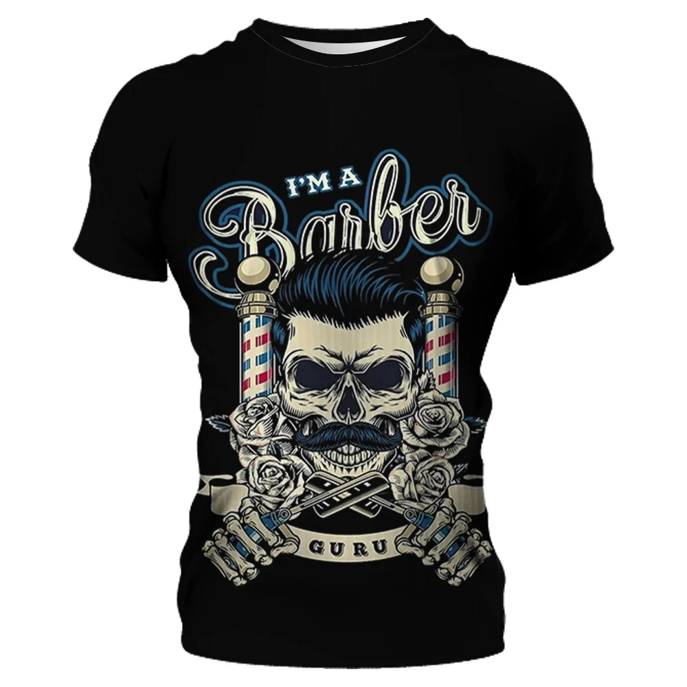 Summer T-Shirt Men Shirt 3D Barber Custom Clothing O Neck Oversized Casual Short Sleeve Top Cool Punk Streetwear For Male Tees