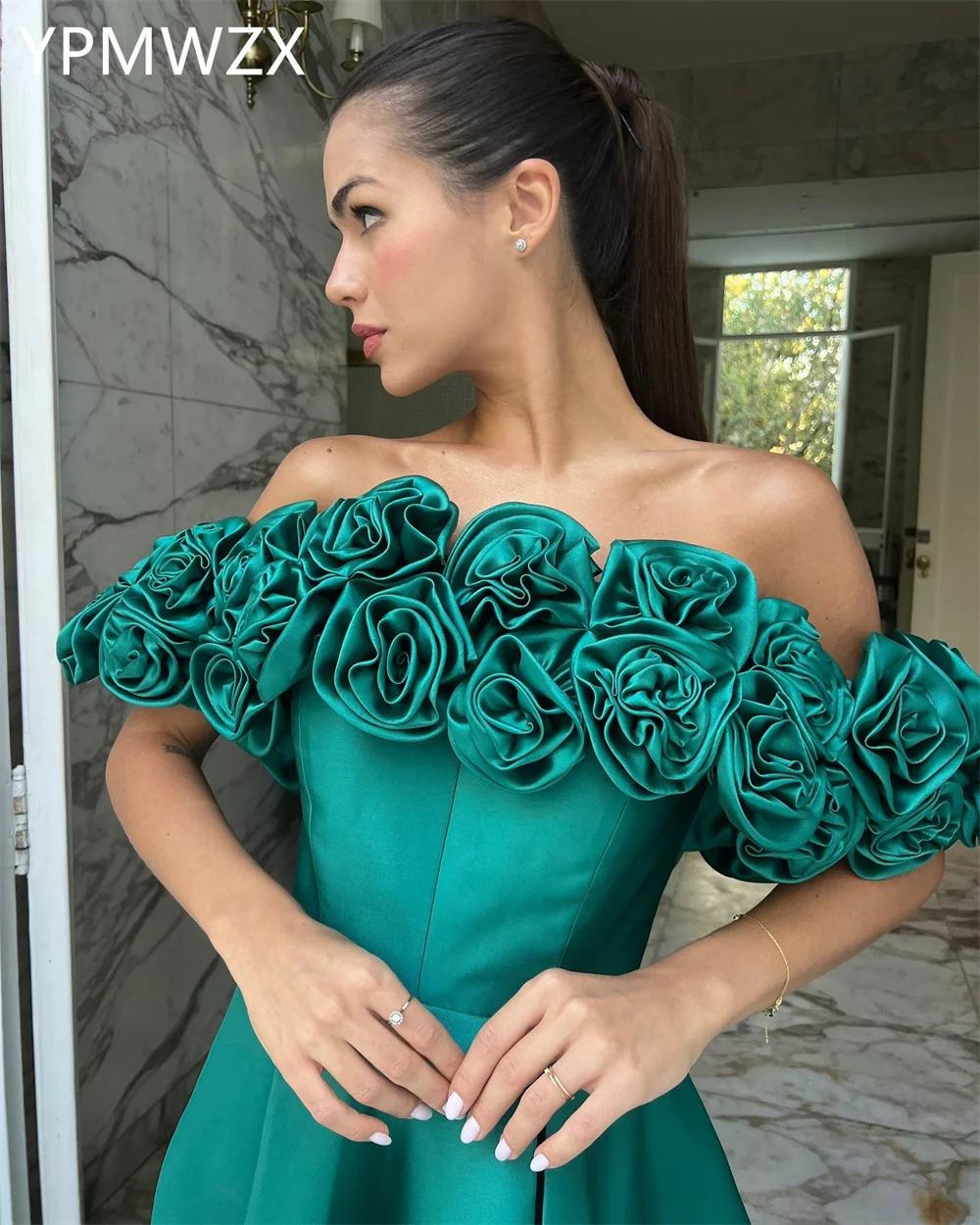 Customized Prom Gown Evening Women Party Occasion YPMWZX Off-the-shoulder A-line Floor Length Skirts Draped Bespoke  Dre