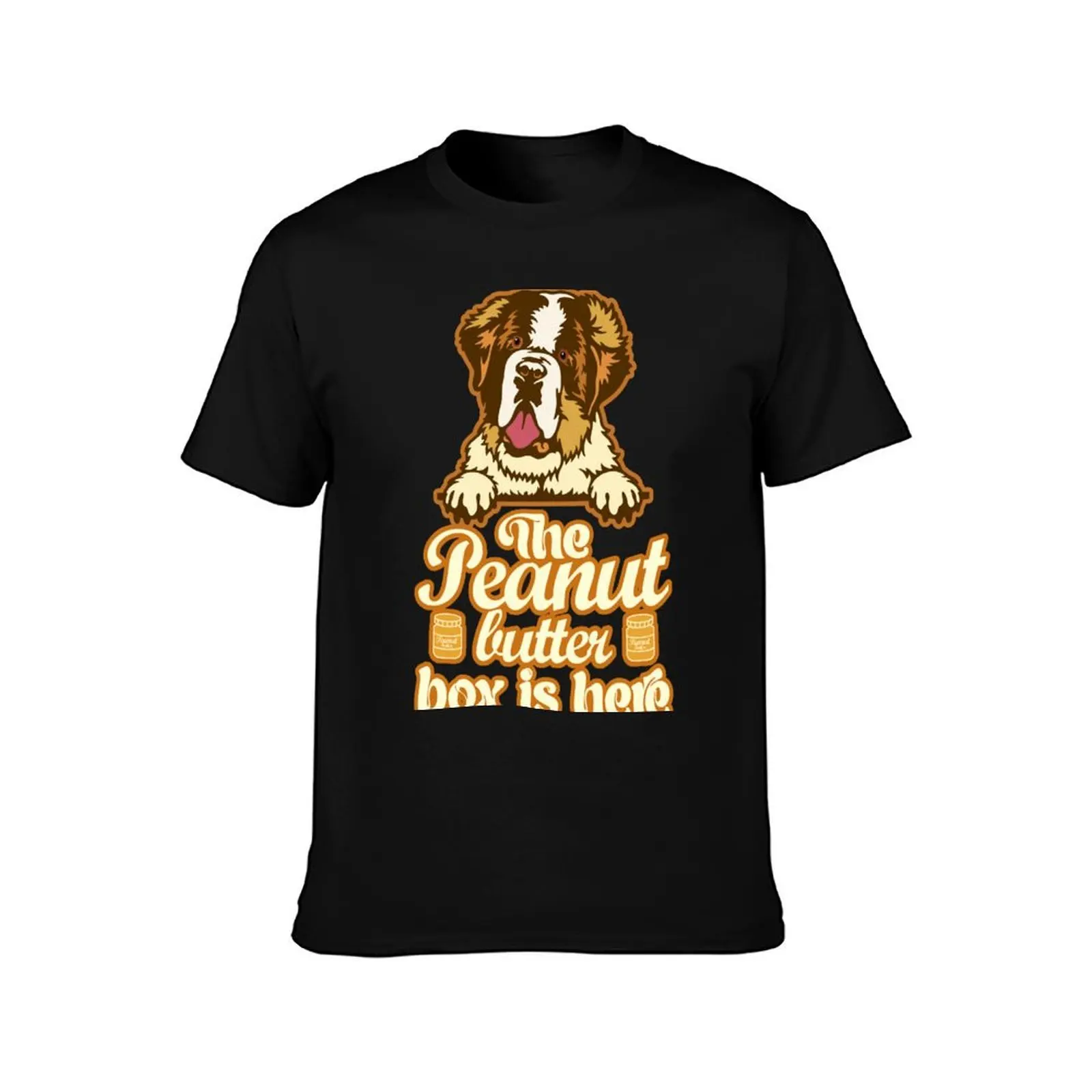 The Peanut Butter Box Is Here: Funny St. Bernard Dog Commercial Humor T-Shirt Modern Style Print T-Shirt
