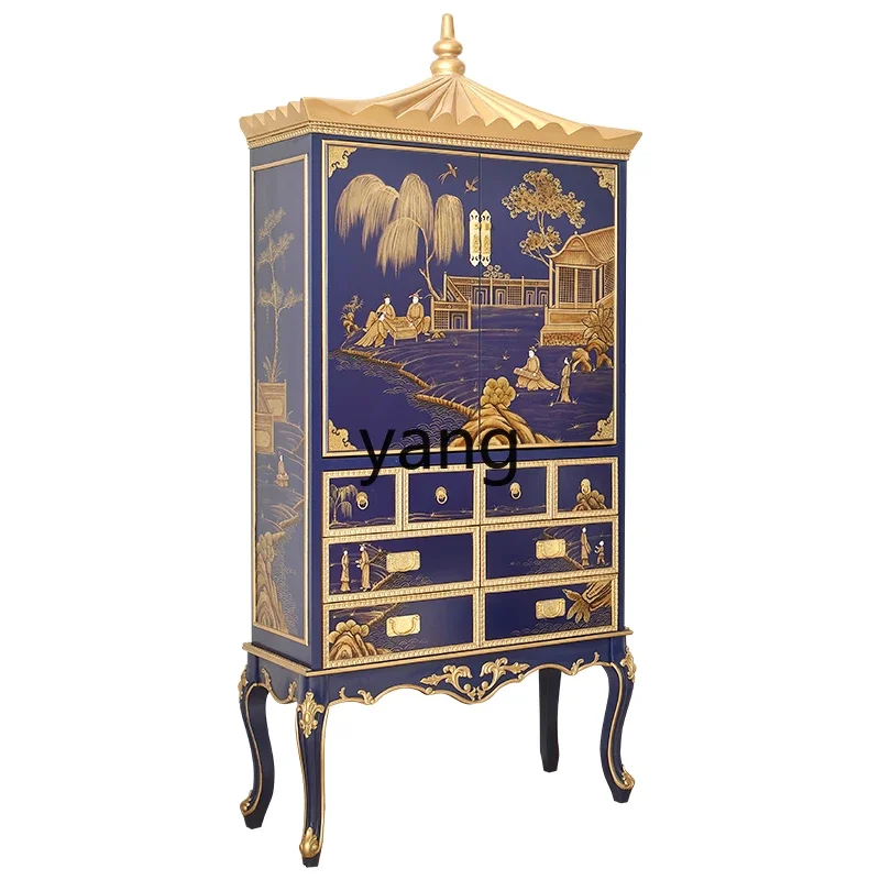 CX French living room high-grade solid wood double door high-footed display cabinet wine cabinet dining side cabinet