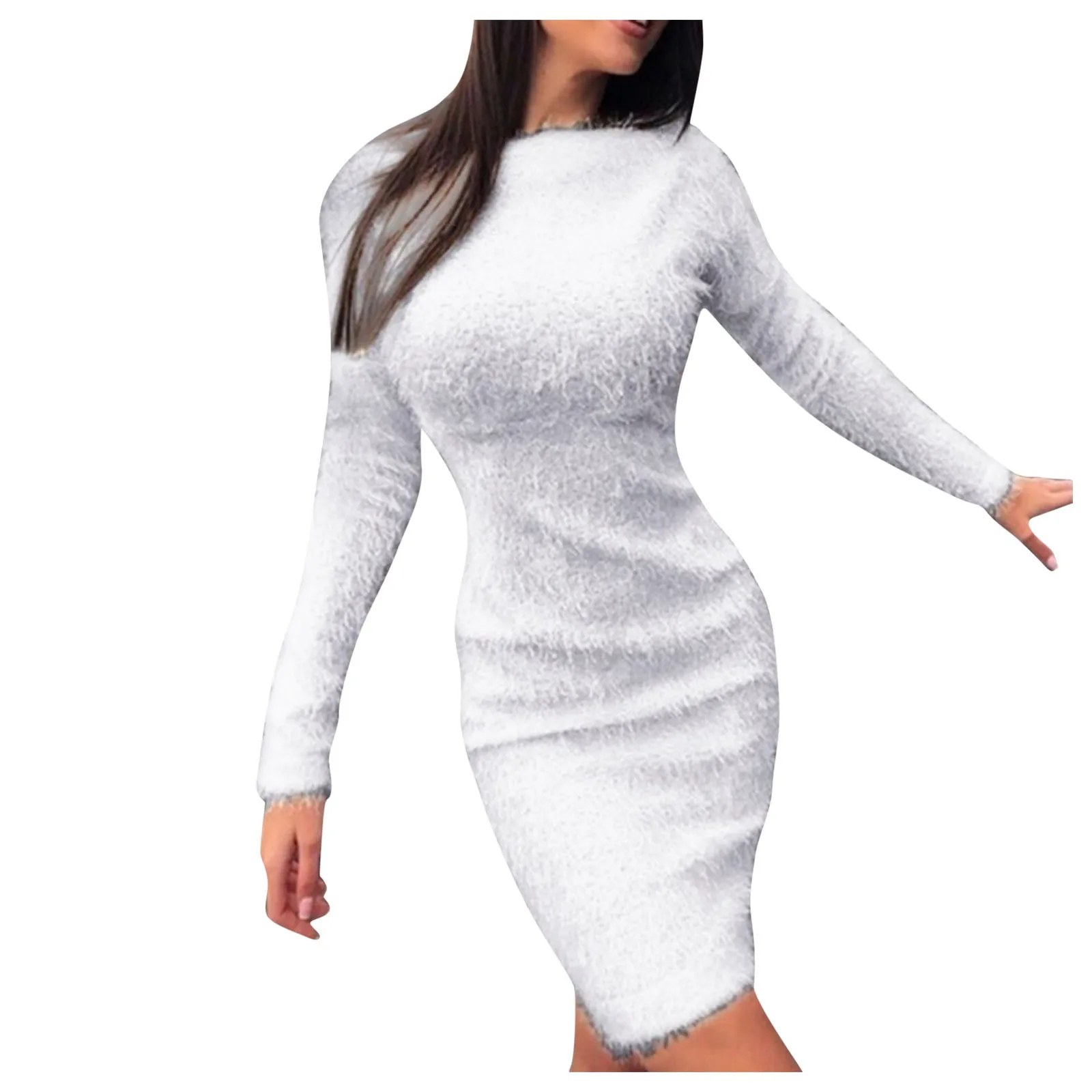 

Fashion Autumn Winter Women Dress Plush Knitted Short Dress Casual Long Sleeve Soft Sweater Evening Party Dress Holiday Dress