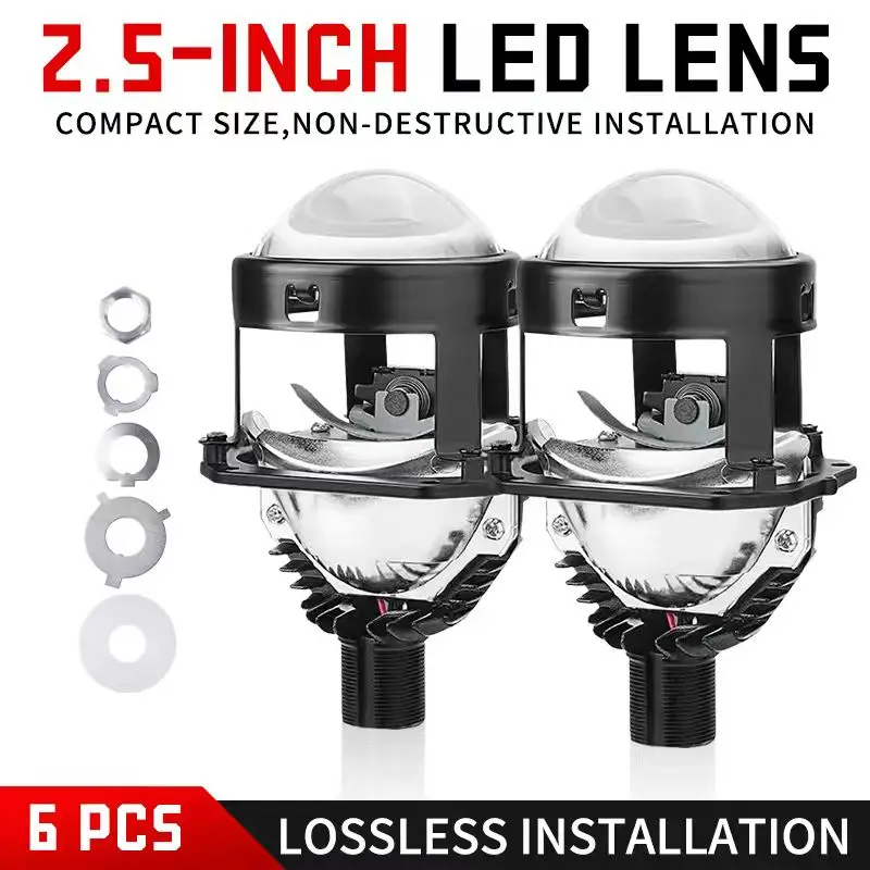 

2PCS H7 2.5 Inch Bi LED Projector Lens Light 100W H4 9005/HB3 9006/HB4 Universal Car Headlight Lens High Low Beam Turbo Lights