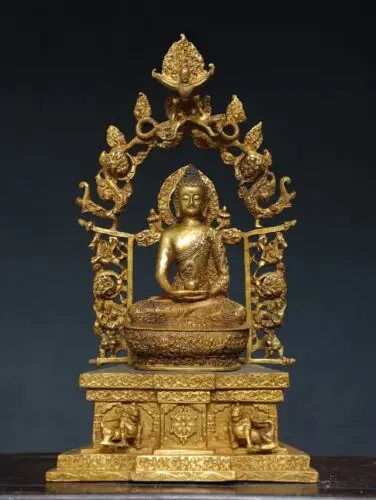 15.7" Antique Tibet Tibetan Buddhism Temple Bronze gilt Shakyamuni Buddha statue