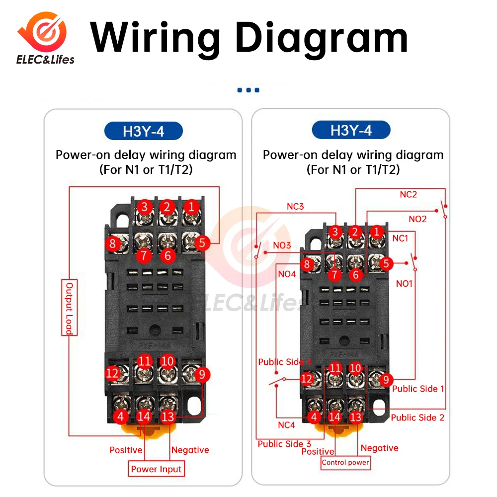 Delay Timer H3Y-4 DC 12V 24V AC 220V With Base Adjustable LCD Digital Display Time Relay Dual Time Cycle Time Control Delayer