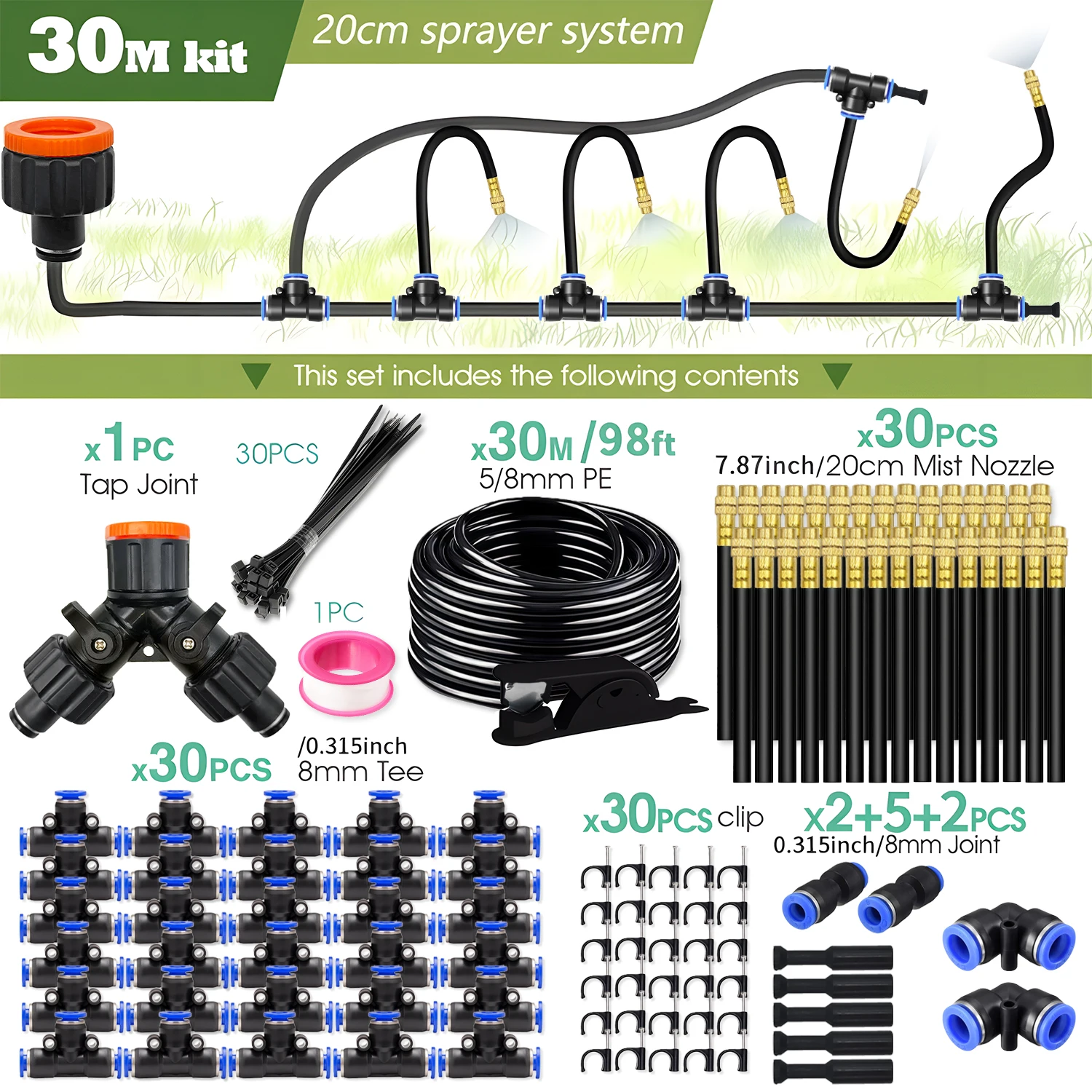 30M-5M DIY Free Bending Universal Sprayer Kit 8mm Hose Patio Misting Cooling System for Garden Plant Fogging Watering Irrigation image 3