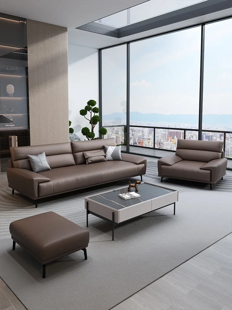 

Italian leather office sofa combination simple modern business reception visitor three-person lounge sofa office.