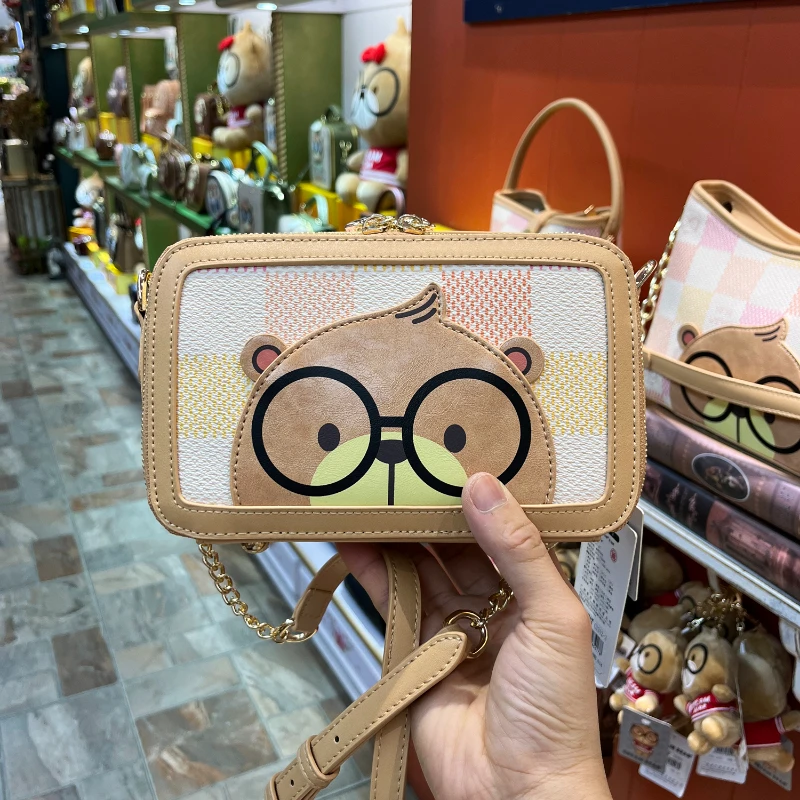 CREAM BEAR Camera Bag Female Bags Cartoon Cute Doll Casual Fashionable  Women\'s Bags One Shoulder Crossbody Bag Small Square Bag