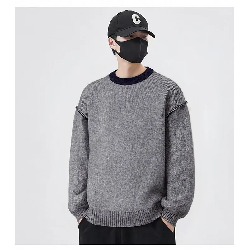 Handmade Knitted Sweater Heavyweight round Neck Pullover Winter Fashion Casual Loose Fit Men's Style Couple's Knitwear