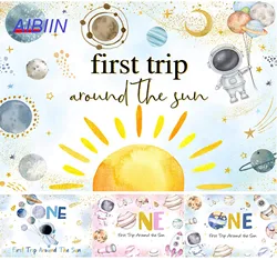 ABIIN 1st Birthday Backdrops Out Space Astronaut Galactic Stars Photography Background First Trip around the Sun Kid Party Decor