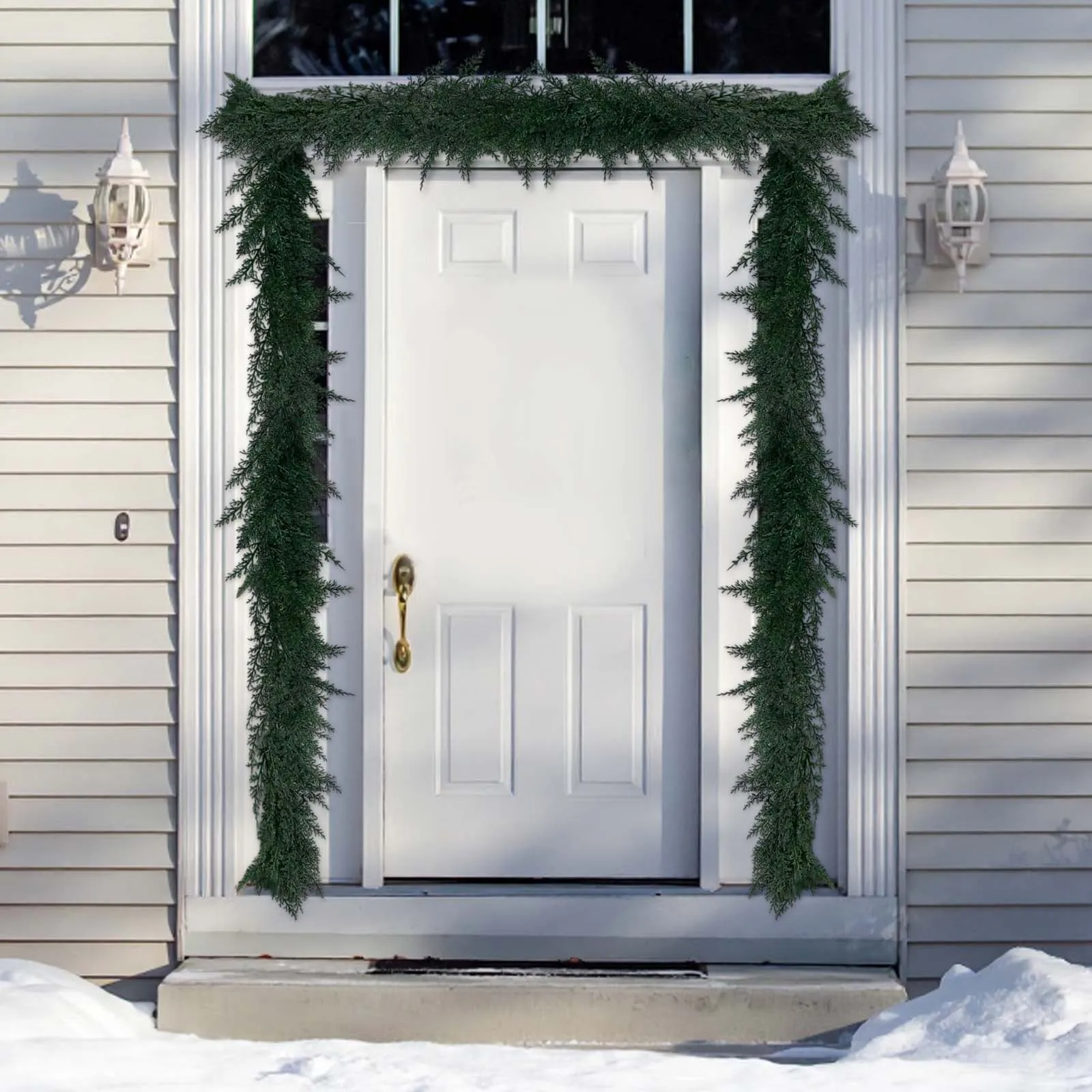 Ghirlanda natalizia in rattan simulato di 5 dimensioni con erba a coda di gatto – Appendiabiti per porta delle vacanze in fattoria e decorazioni per mantello per camino Stile accogliente