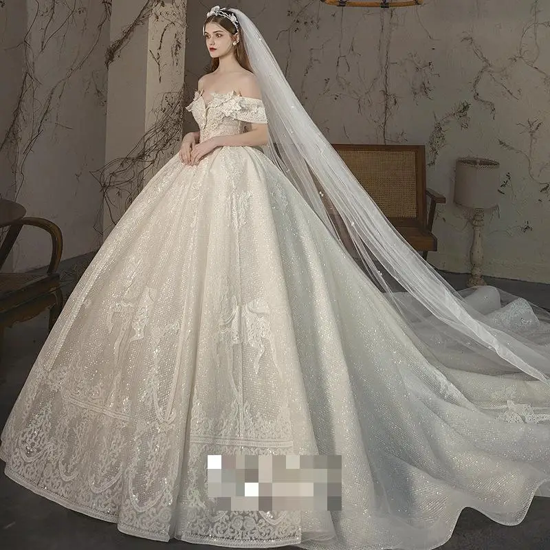 Off The Initiated-Robe de Mariée Brillante avec Perles de Luxe, Broderie Rétro Étoilée, Robe de Bal de Princesse, Grande Queue Personnalisée