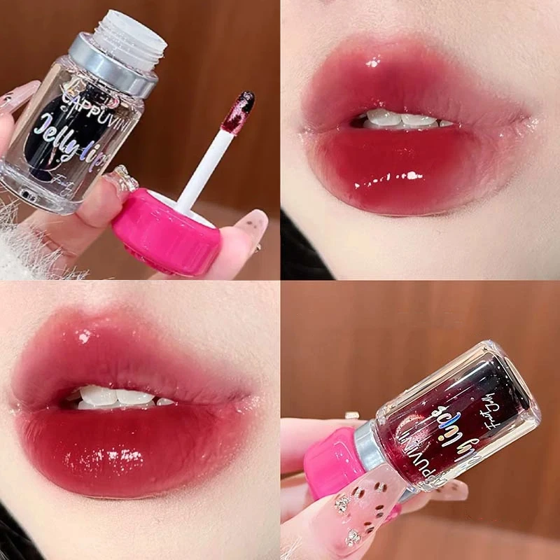 ベリーレッドリップグロス ブラックミラーグラス ウォーターライトクリアリップグレイズ 防水 ノンスティック リキッドリップスティック ヌードリップティント メイクアップ