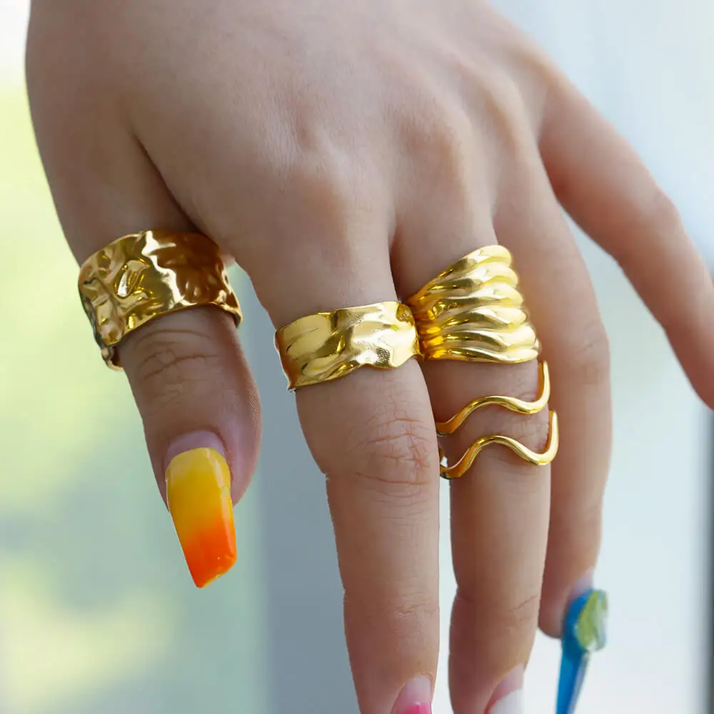 New Trend Stainless steel Geometric Texture Wide Rings For Women Men Irregular Gold Color Wedding Ring Female Punk Jewelry Gift