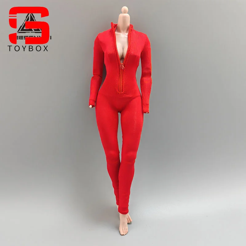 1/6 스케일 하이 넥 지퍼 바디 슈트 점프 슈트 숄더 스트랩 허리띠 의류 모델 12 ''여성 군인 액션 피규어 바디