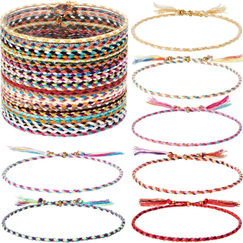 

12/24 Pieces Woven Wrap Friendship Bracelets Handmade Braided Friendship Bracelet Adjustable Colorful Beaded Bracelet for Women