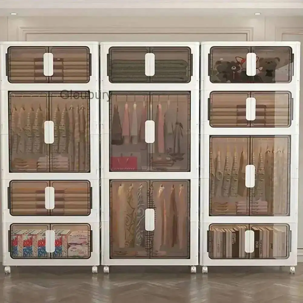 Wardrobe Cupboard Clothes Organizer Foldable Organizer Movable Storage Cabinets for Home Use Clothing Containers Bin with Wheels