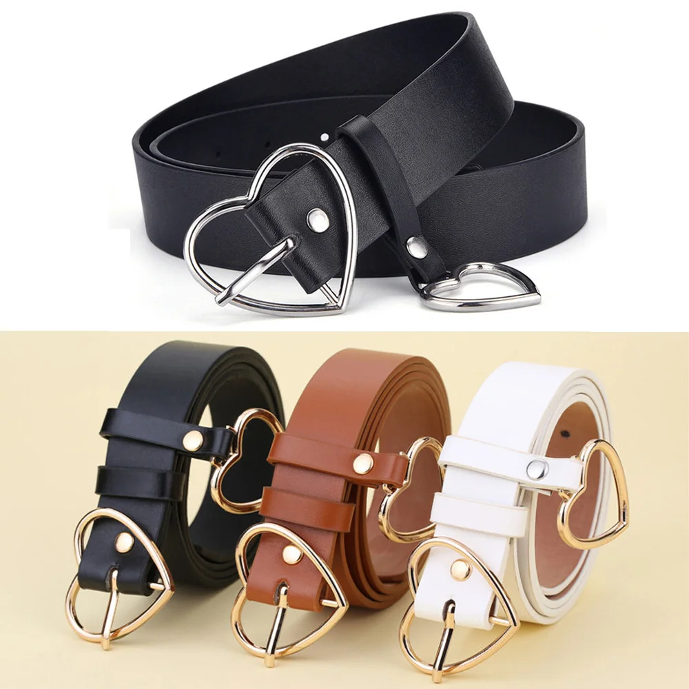 Cute Leather Belt Metal Heart Shape Buckle Camel White Black Retro PU Waistband Designer Skirts Pants Strap for Women Girls