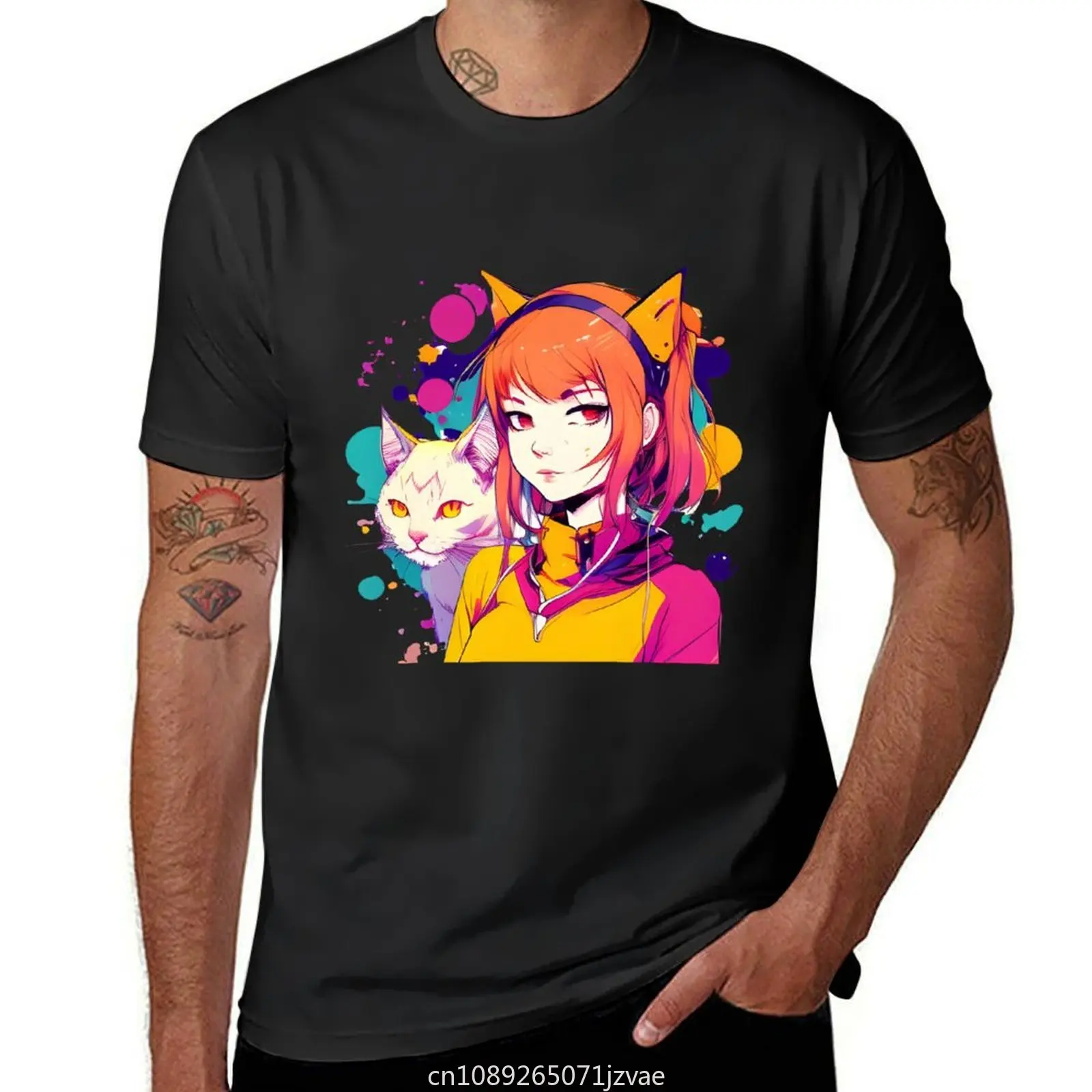 Cat Girl Girl Cat T-shirt anime tees shirts graphic tees oversizeds men clothing