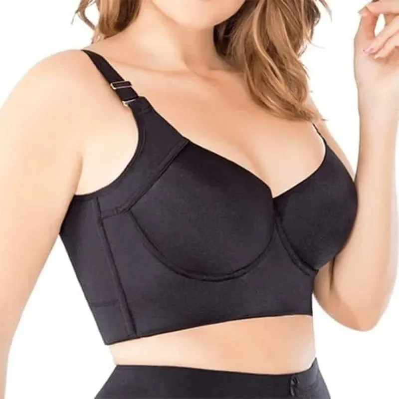 Copo de sutiã profundo para mulheres, cobertura traseira completa, plus size, sutiã push up, esconder costas, roupa interior licenciada fat shpaer