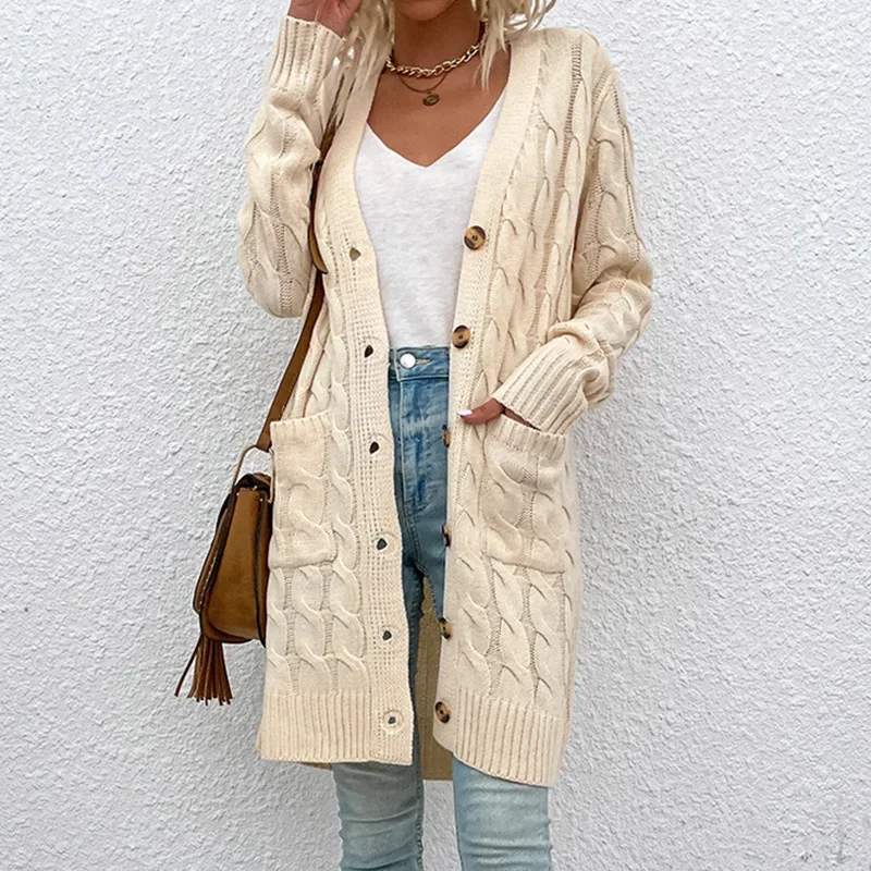 Solid Casual Button Cardigan Women Knitted Sweaters Coats Long Sleeved Loose V-Neck Fashion Comfortable Autumn Winter Streetwear