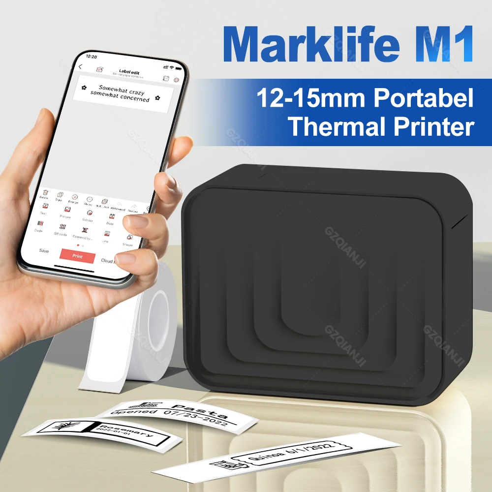 

Портативный термопринтер Marklife 12-15 мм, мини-принтер для этикеток, бесчернильная Bluetooth-печатная машина для клейкой печати, устройство для изготовления этикеток наклеек