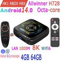 H728 Allwinner Octa Core HK1 RBOX H8X Android 14.0 8K HDR10 1000M LAN Wifi6 BT5.0 RAM 4GB ROM 64GB Game TV Stick Smart TV Box