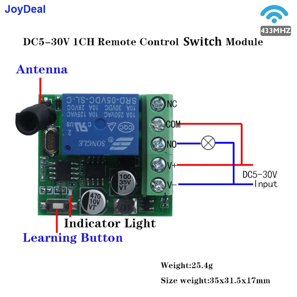 Wireless Switch DC 5V 12V 24V 1CH Relay Receiver Module And 1 Button Universal 433 Mhz Remote Control For Gate Garage Light Lamp