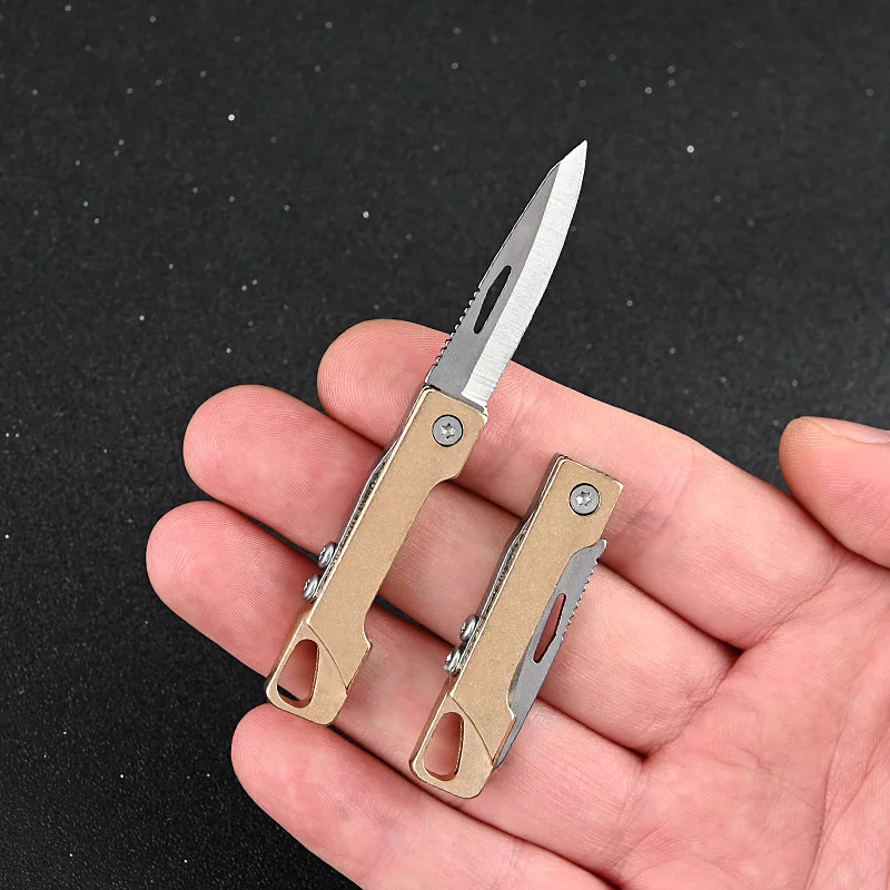 Brass Mini Folding Knife Sharp Unboxing Fruit Knife Outdoor Self-Defense Keychain Pendant Gift Small Blade EDC Camping Tool