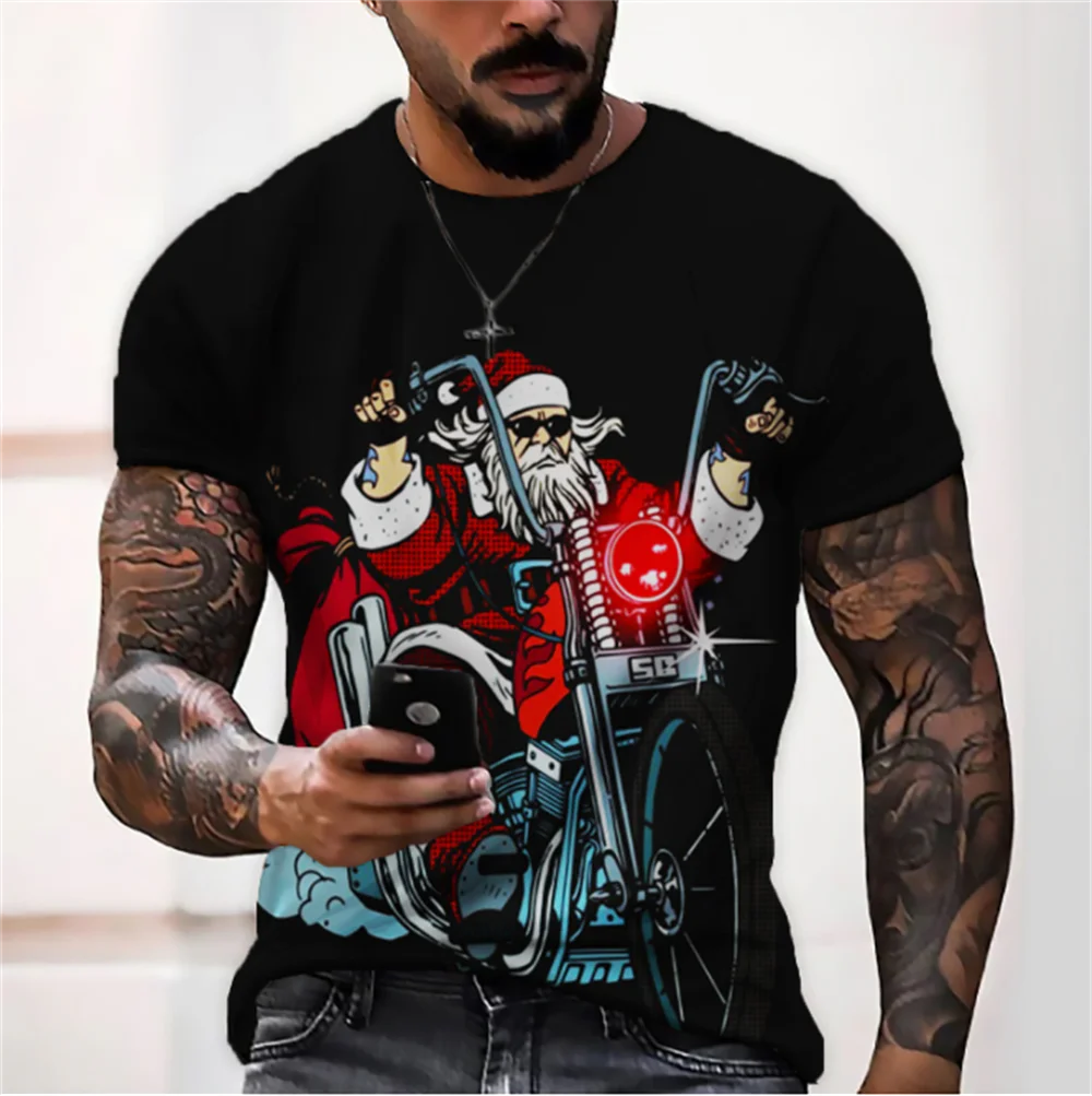 Christmas T-Shirt For Men 3D Santa Print Short Sleeve Top Christmas T-Shirts Oversized Xmas Tee Shirt Men Clothing Hot Clothes