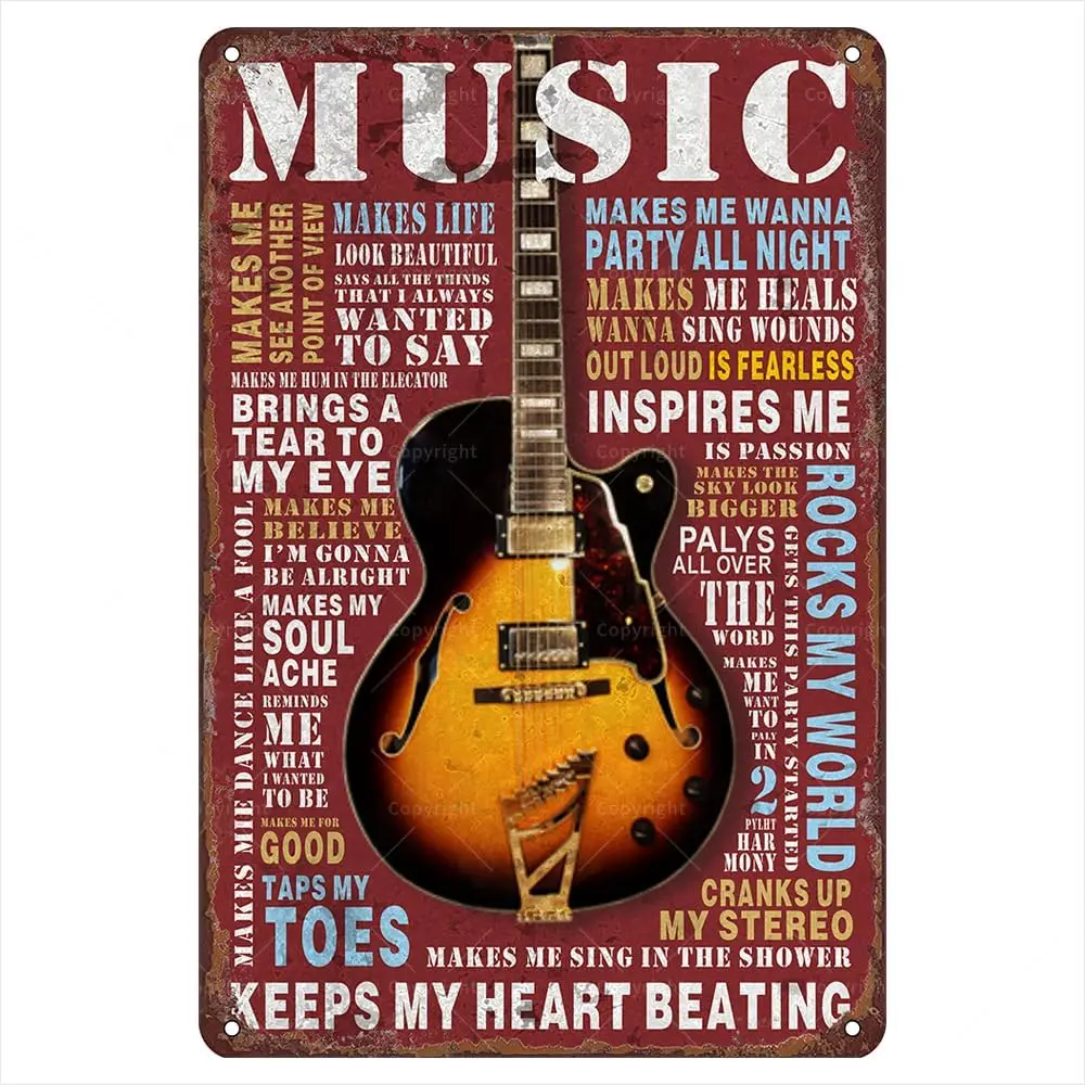 Music Retro Metal Tin Signs, , Music Keeps My Heart Beating Vintage Tin Sign, Funny Wall Art Interior Decoration, Metal Poster F