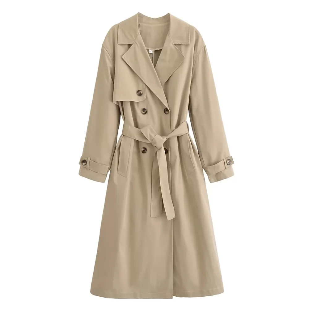 

PB&ZA 2024 Autumn/Winter New Style Fashionable Loose Belt Medium length Double breasted Windbreaker Coat for Women