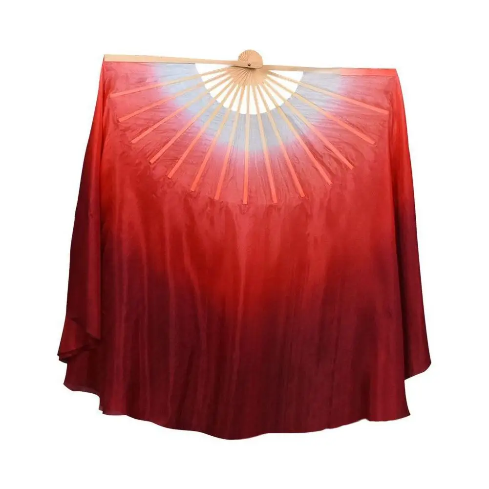 Belly Dance Fan Veil Real Silk Two Layers Bamboo Short Fan Magic Dream Color Light Weight Gradient for Chinese Folk Dance Yangko