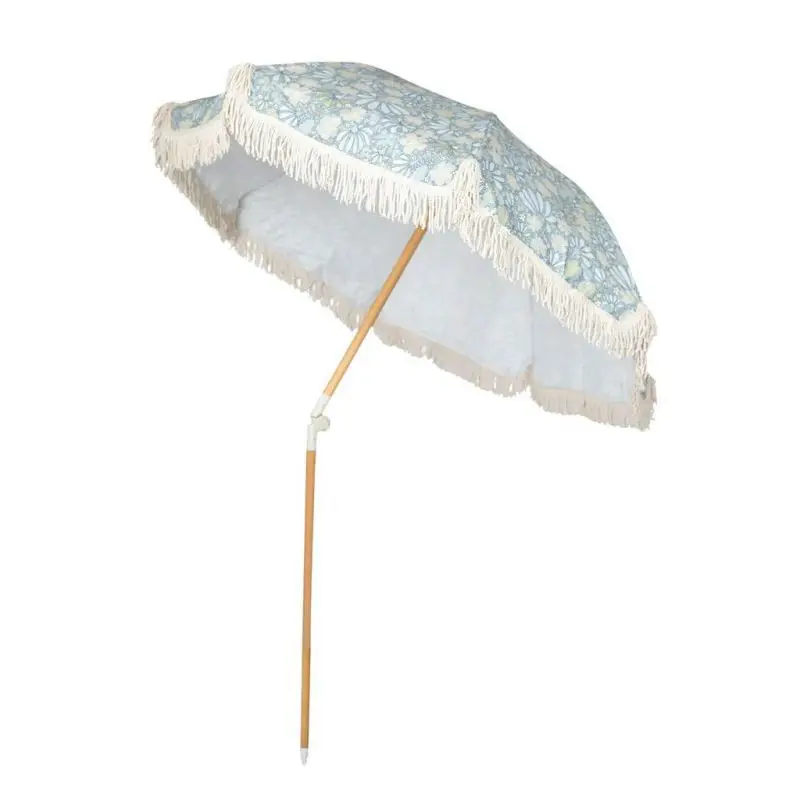 

2.0M large seaside Hawaiian portable outdoor sunshade wooden pole cotton fringed beach umbrella garden parasol