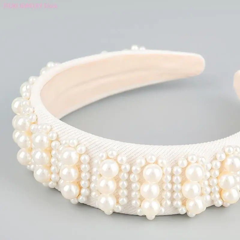 62KE Wedding Headband Wide Headband Pearl Hair Hoop BRIDAL Headband Pearl
