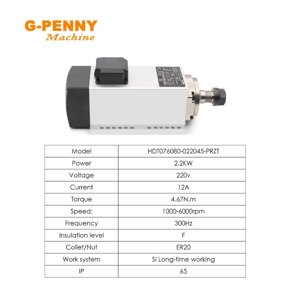 G-Penny Permanent Magnet Spindle motor 2.2kw ER20 1000-6000rpm 220v/380v Air Cooled Spindle Motor Kit for Metal working