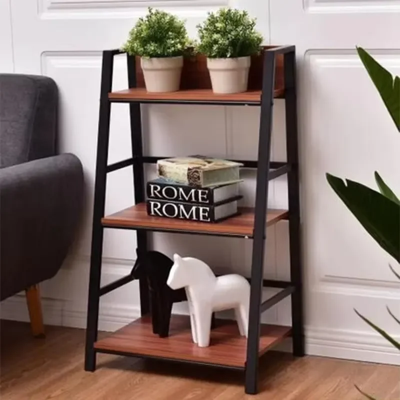 for Room Multi Level 3 Tier Standing Type Durable Plant Pot Trapezoidal Shelf Metal Storage Rack Ladder Wooden Metal Display