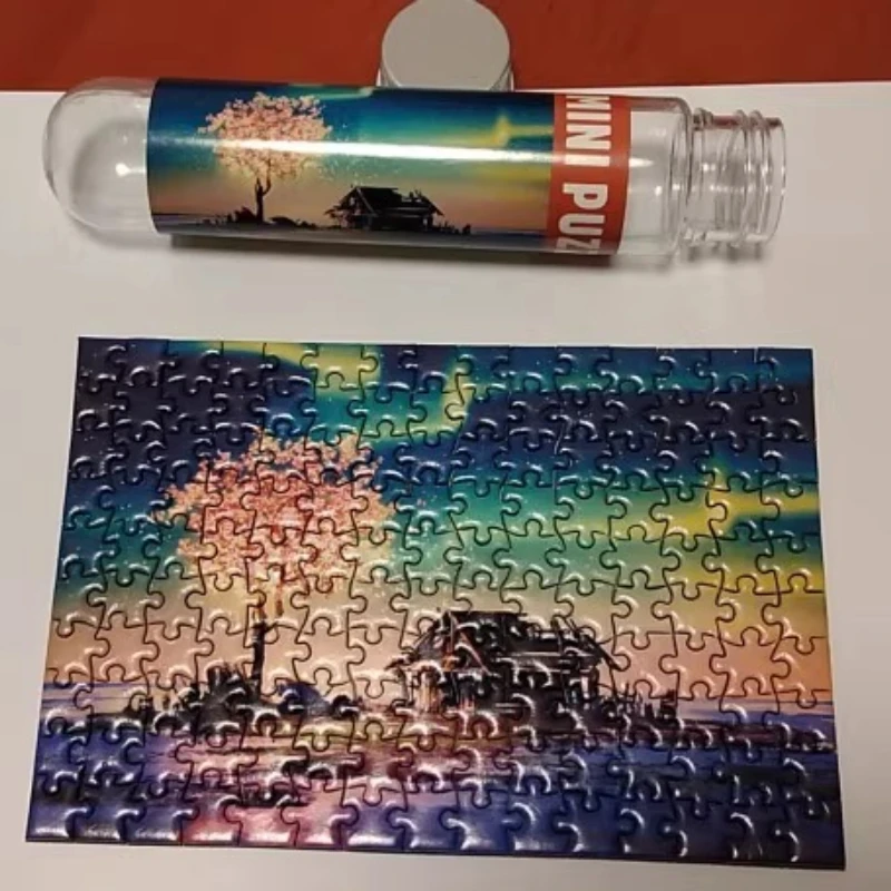 Mini quebra-cabeças de tubo de 150 peças para todas as idades, jogo de quebra-cabeça de papel envolvente para crianças e adultos em casa