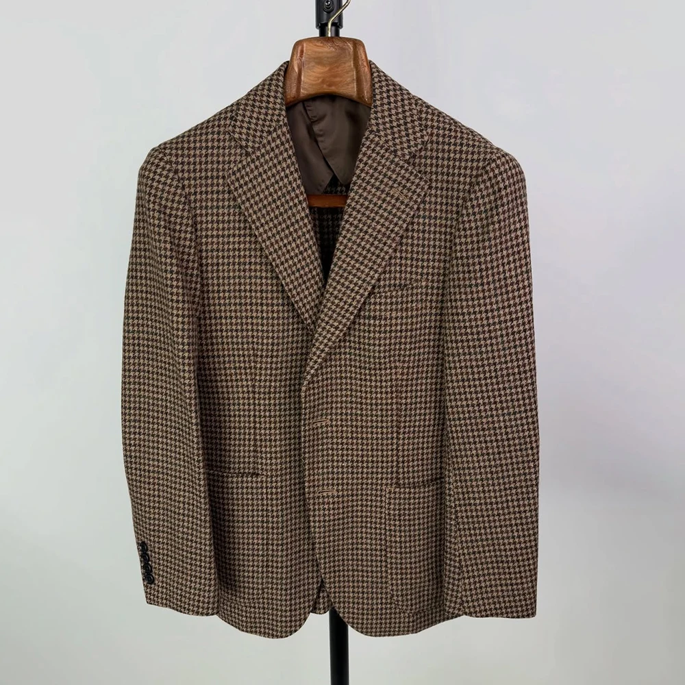 

Элегантные мужские костюмы с узором «гусиные лапки», однобортные однобортные костюмы с лацканами, приталенная куртка, брюки, высококачественная мужская одежда