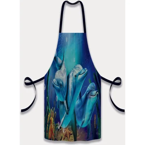 Else Carpet Else Blue Dolphins Sea Pattern Fabric Chef Dish Kitchen Apron and Towel